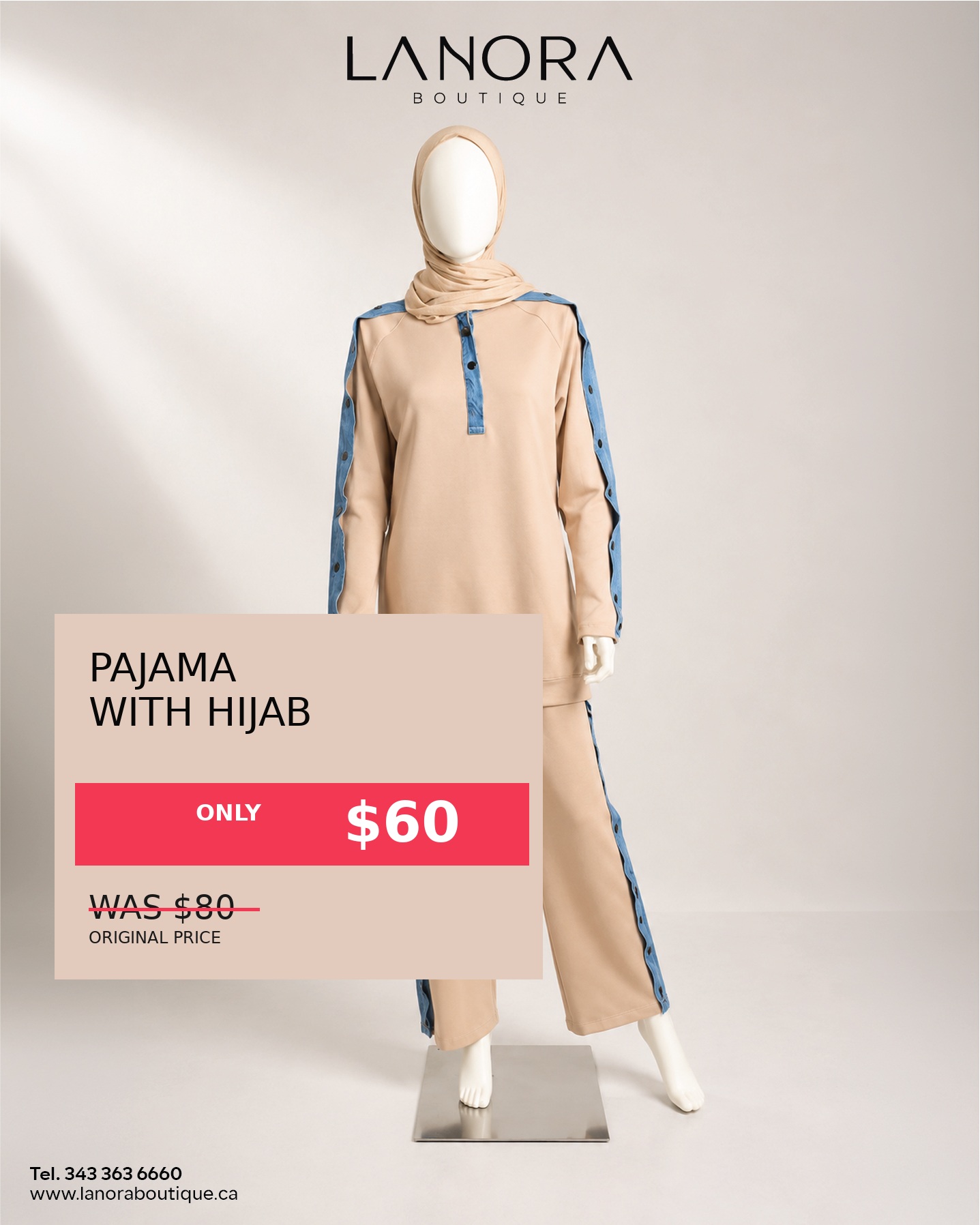 Pajama with Hijab — Beige special offer — $60 CAD